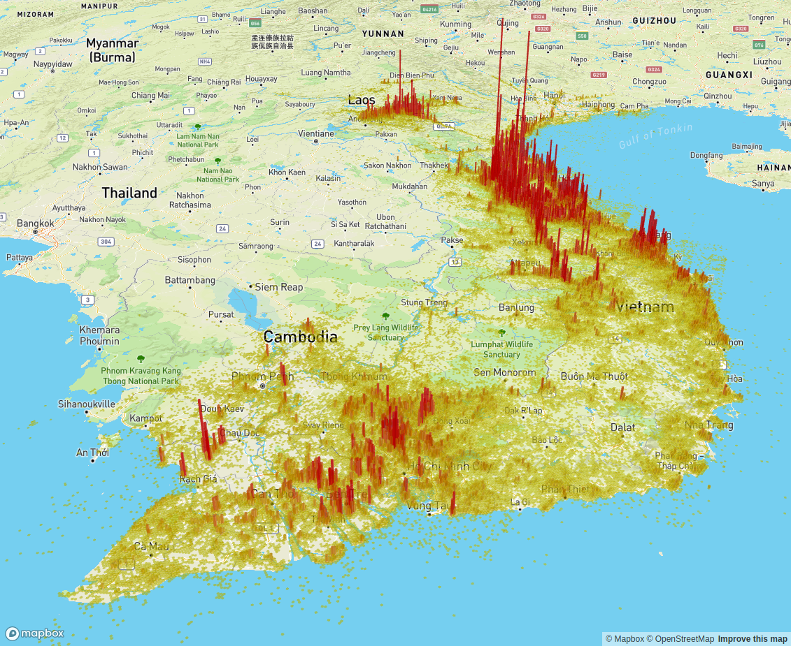 Screenshot of hexgrid map showing US military force bombings in Vietnam